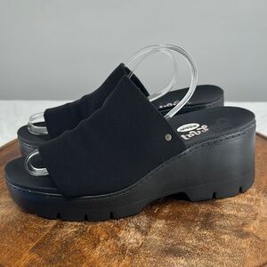Dr Scholl's Sandals Wm 9 M Black Slides Chunky Platform Wedge Check Doubts Y2K